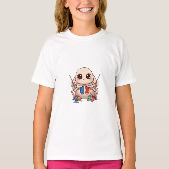 Niedliche Spinne strickt mit Garn Kinder T-Shirt (Vorderseite)