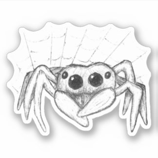 Niedliche Spinne und Webskizze Aufkleber