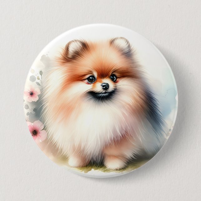 Niedliche Spitz-Aquarelldarstellung Button (Vorderseite)
