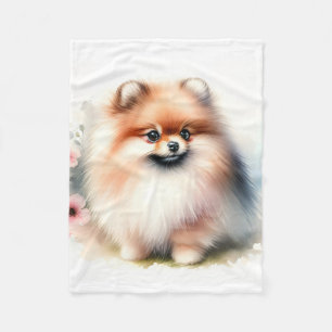 Niedliche Spitz-Aquarelldarstellung Fleecedecke