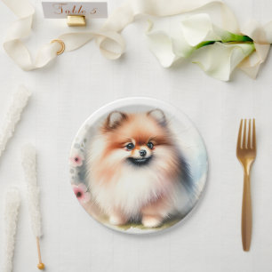 Niedliche Spitz-Aquarelldarstellung Pappteller