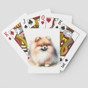Niedliche Spitz-Aquarelldarstellung Spielkarten