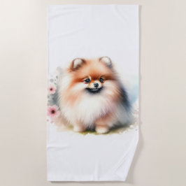 Niedliche Spitz-Aquarelldarstellung Strandtuch