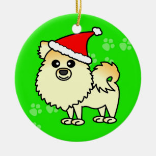 Niedliche Spitz-Cartoon-Weihnachtsmannmütze Keramikornament