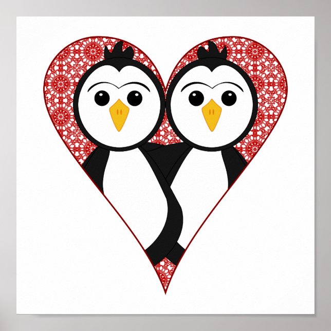 Niedliche Spitzen-Herzpinguine Poster (Vorne)
