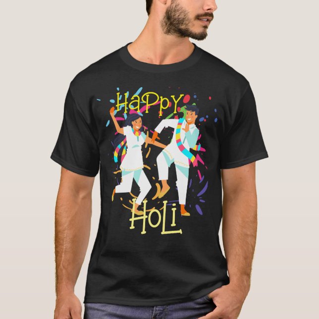 Niedliche Splash Couple spielend Holi T-Shirt (Vorderseite)
