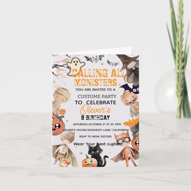 Niedliche Spooktacular Monster-Kindergeburtstag-Ei Einladung (Vorderseite)