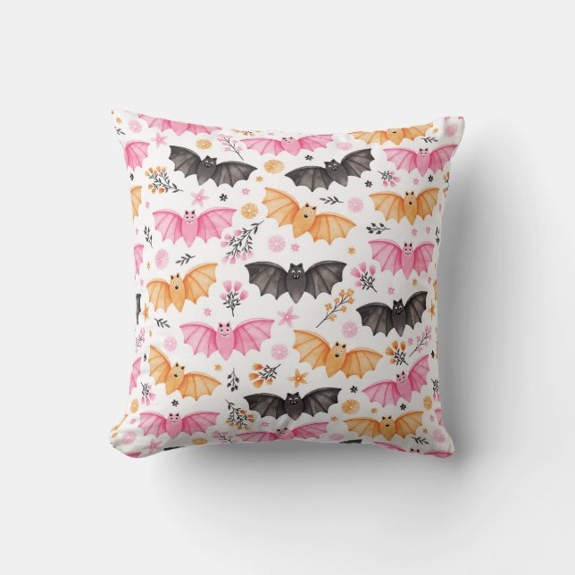 Niedliche Spooky Bats und Florals Pastell Hallowee Kissen (Vorderseite)