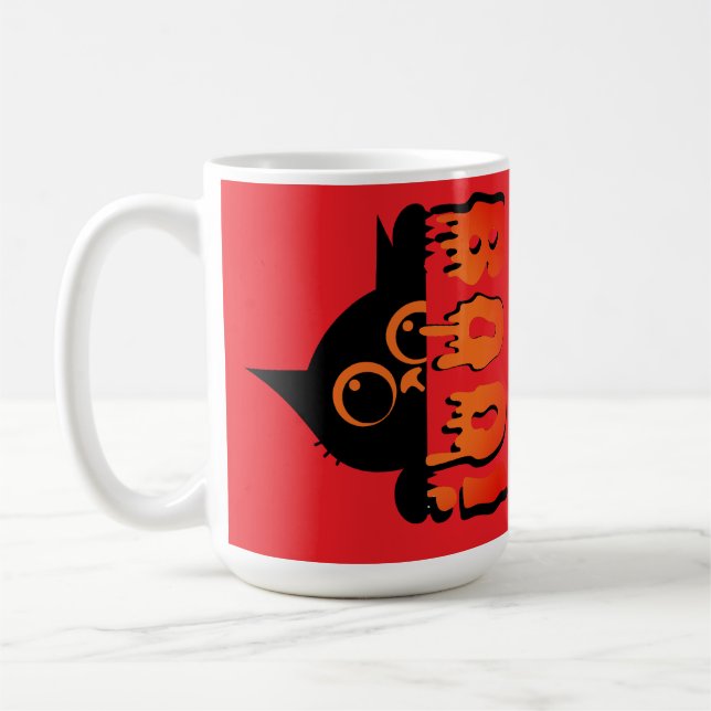 Niedliche Spooky Cat mit "Boo" : Halloween Cat Des Kaffeetasse (Links)