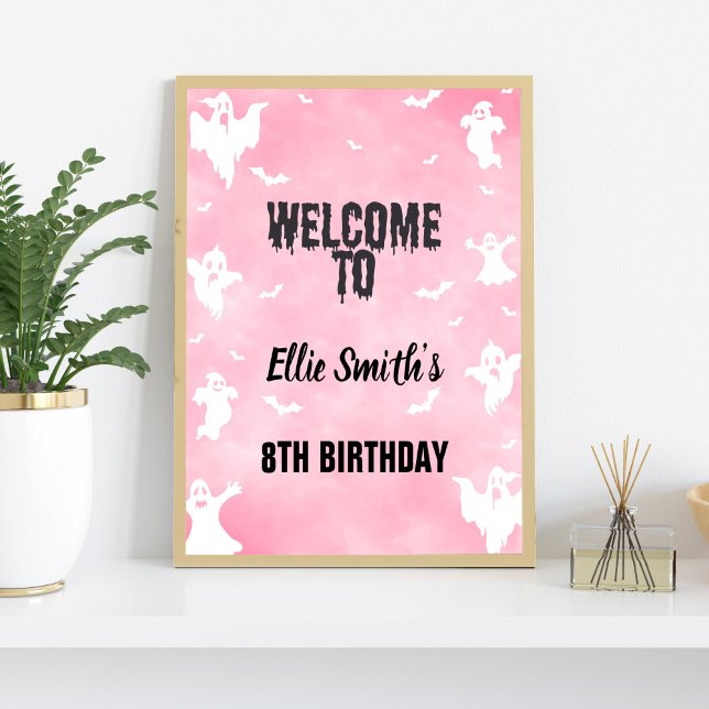 Niedliche Spooky Editable Party Poster (Pink Halloween Party Signs)