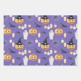 NIEDLICHE SPOOKY HALLOWEEN GHOSTS PUMPKINS BATS MO GESCHENKPAPIER SET