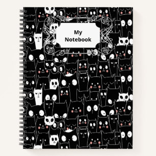 Niedliche Spooky Halloween Schwarz-weißer Cartoon Notizbuch