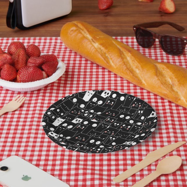 Niedliche Spooky Halloween Schwarz-weißer Cartoon  Pappteller (Picknick)