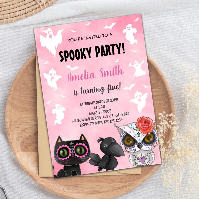 Niedliche Spooky Party Card für Kinder oder Erwach Einladung (Black Cat Halloween Birthday Invitations)