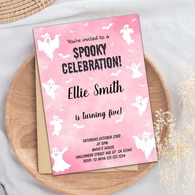 Niedliche Spooky Party Card für Mädchen oder Kinde Einladung (Pink Halloween Birthday Invitations)