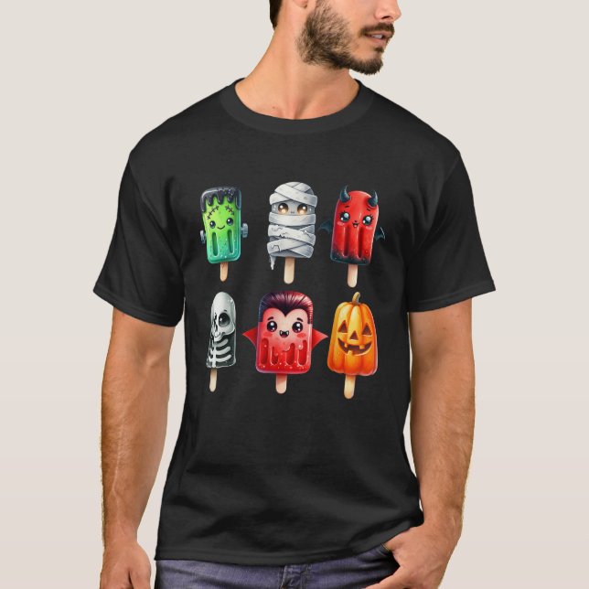 Niedliche Spooky Summer Halloween Popsicles Summer T-Shirt (Vorderseite)