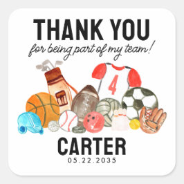 Niedliche Sportballs Kindergeburtstag Vielen Dank Quadratischer Aufkleber