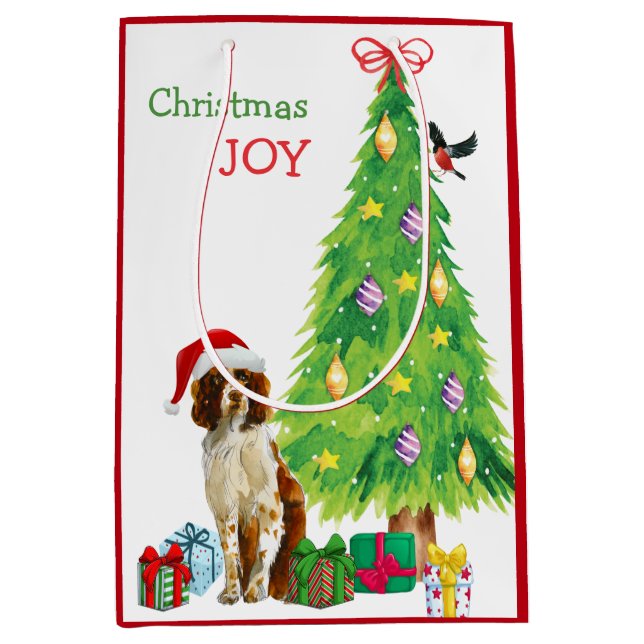 Niedliche Springer Spaniel Weihnachtsmannmütze und Mittlere Geschenktüte (Vorderseite)