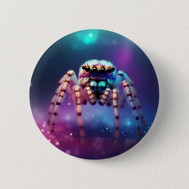Niedliche Springspinne Lebendige Farben Button (Vorderseite)