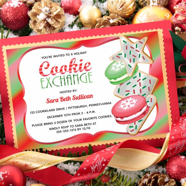 Niedliche Sprinklen | Macarons Cookie Exchange-Par Einladung (Cute Sprinkles Macarons Cookie Exchange Christmas Holiday Party Invitation)