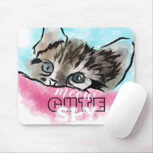 "NIEDLICHE SPY" Funny Niedlich Kitten Pink Blue Mousepad