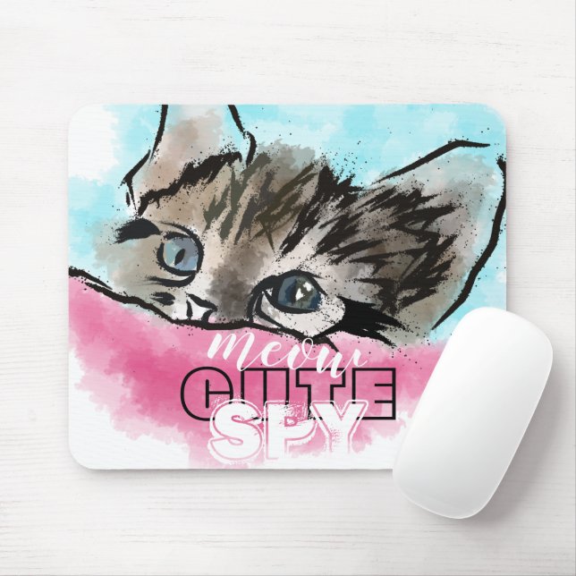 "NIEDLICHE SPY" | Funny Niedlich Kitten Pink Blue Mousepad (Mit Mouse)