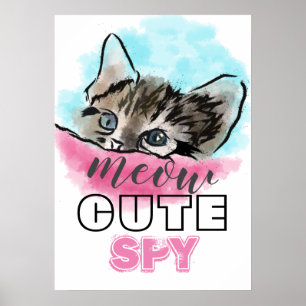 "NIEDLICHE SPY" Funny Niedlich Kitten Pink Blue Poster