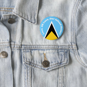 Niedliche St. Lucian Flag Blue Yellow Anthem Phras Button