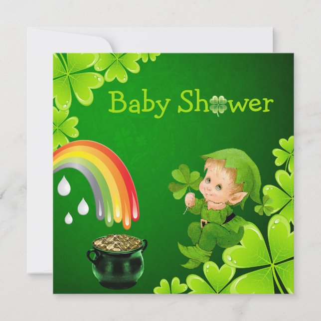 Niedliche St. Patrick's Day Babydusche Einladung (Vorderseite)