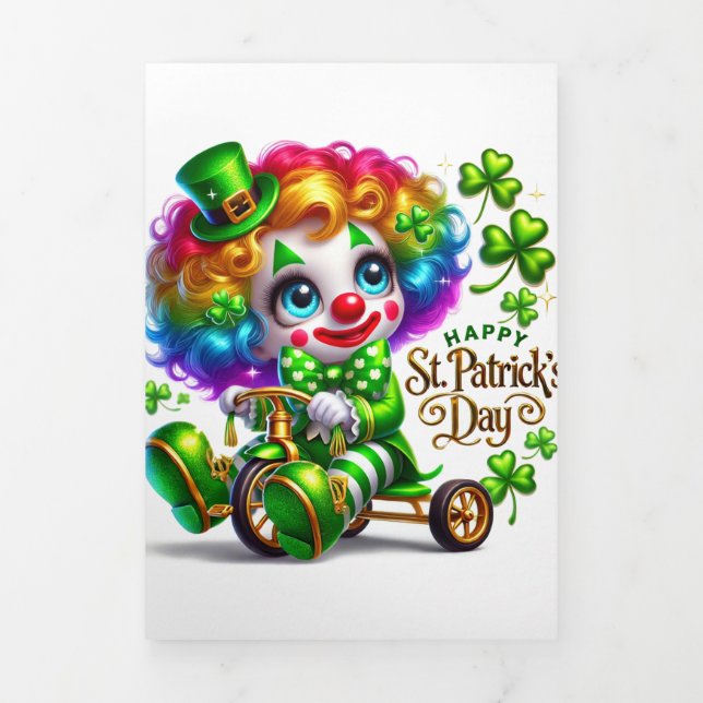 Niedliche St Patrick's Day Card mit Clown Dreifach Gefaltete Urlaubskarte (Cover)