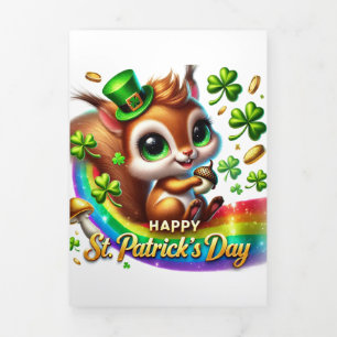 Niedliche St Patrick's Day Card mit Eichhörnchen Dreifach Gefaltete Urlaubskarte