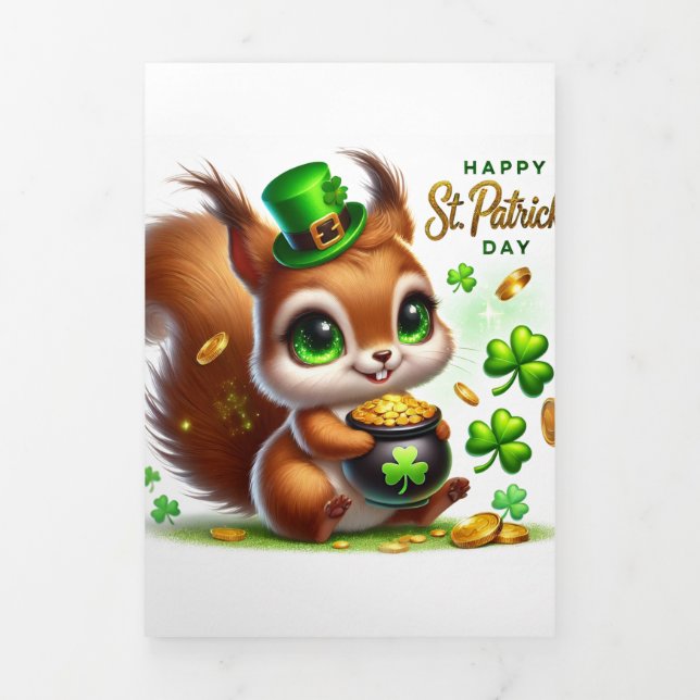 Niedliche St Patrick's Day Card mit Eichhörnchen Dreifach Gefaltete Urlaubskarte (Cover)