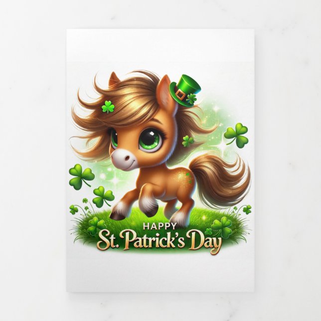 Niedliche St Patrick's Day Card mit festem Pferd Dreifach Gefaltete Urlaubskarte (Cover)