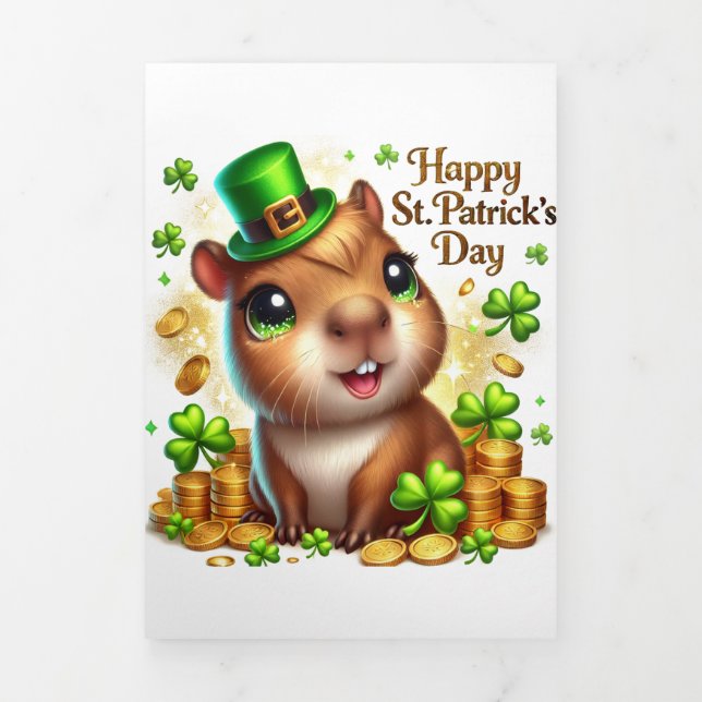 Niedliche St Patrick's Day Card mit festlicher Cap Dreifach Gefaltete Urlaubskarte (Cover)