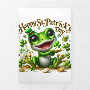 Niedliche St Patrick's Day Card mit Frog Dreifach Gefaltete Urlaubskarte