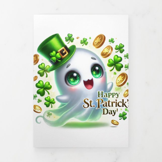 Niedliche St Patrick's Day Card mit Ghost Dreifach Gefaltete Urlaubskarte (Cover)