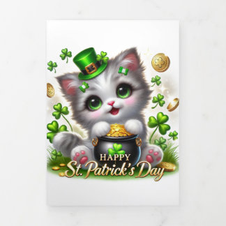 Niedliche St Patrick's Day Card mit Kitty Dreifach Gefaltete Urlaubskarte