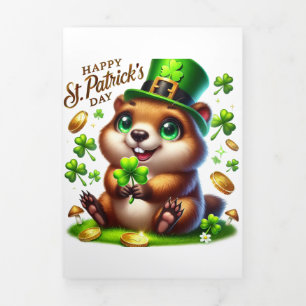 Niedliche St Patrick's Day Card mit Marmot Dreifach Gefaltete Urlaubskarte