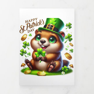 Niedliche St Patrick's Day Card mit Marmot Dreifach Gefaltete Urlaubskarte