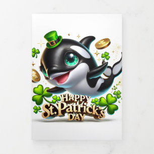Niedliche St Patrick's Day Card mit Orca Dreifach Gefaltete Urlaubskarte