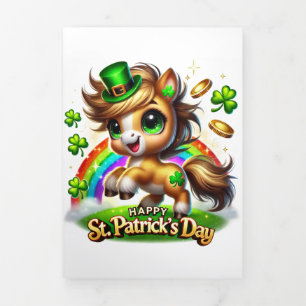 Niedliche St Patrick's Day Card mit Pferd Dreifach Gefaltete Urlaubskarte