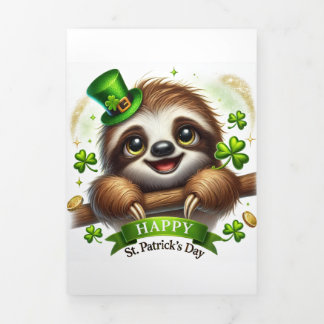 Niedliche St Patrick's Day Card mit Sloth Dreifach Gefaltete Urlaubskarte