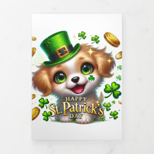 Niedliche St Patrick's Day Card mit Welpe Dreifach Gefaltete Urlaubskarte