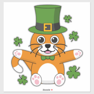 Niedliche St Patrick's Day Cat mit Kleeblättern Ca Aufkleber