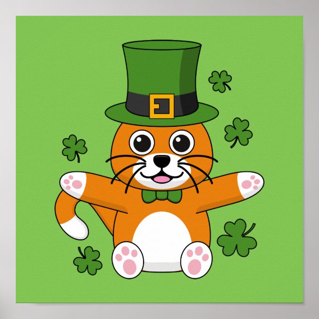 Niedliche St Patrick's Day Cat mit Kleeblättern Ca Poster (Vorne)