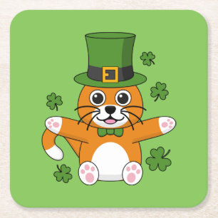 Niedliche St Patrick's Day Cat mit Kleeblättern Ca Rechteckiger Pappuntersetzer