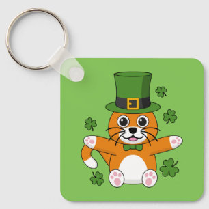 Niedliche St Patrick's Day Cat mit Kleeblättern Ca Schlüsselanhänger