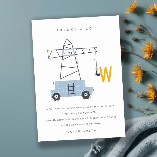 Niedliche städtische Baukrane Kinderdusche Dankeskarte (Von Creator hochgeladen)