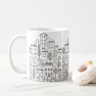 Niedliche Städtische Doodle Kunst Kaffeetasse
