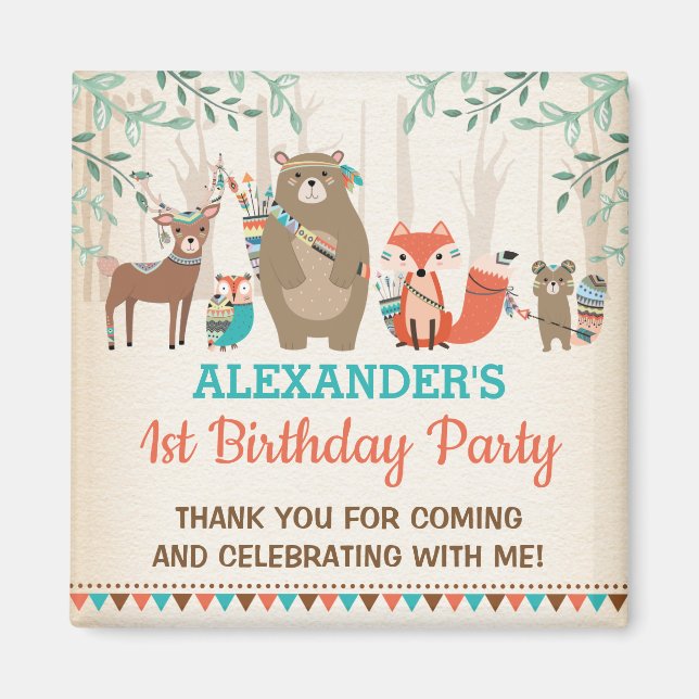 Niedliche Stämme von Woodland-Tieren Wilde ein Gas Magnet (Vorne)